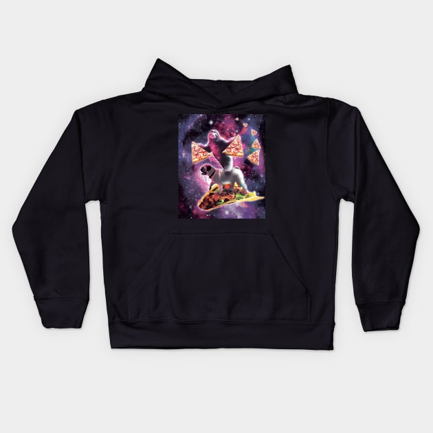 Space Sloth With Pizza On Pug Riding Taco Kids Hoodie by Random Galaxy